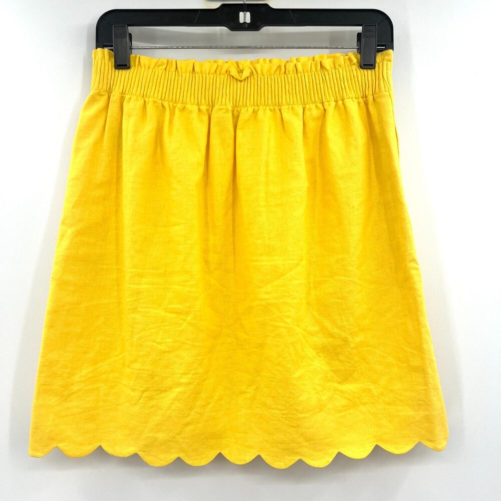 J.Crew Yellow Linen Cotton Scalloped Hem Pull-On Mini Skirt Womens Size 2